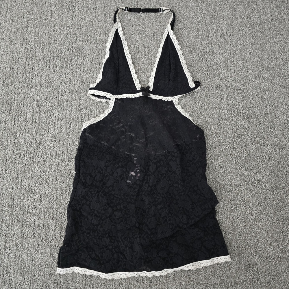 VTG Victoria's Secret Babydoll Slip Nightdress Black Floral Lace Y2K Small